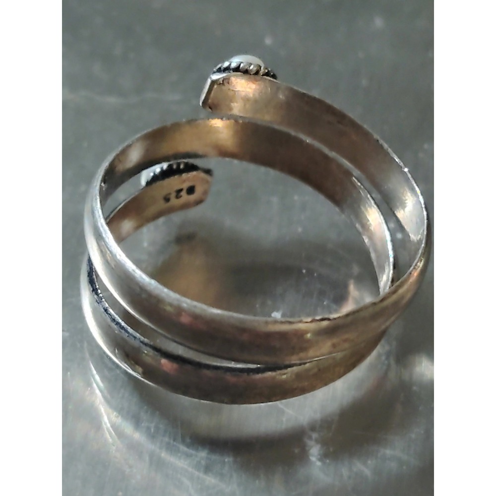 925 Sterling Silver Spiral Bypass Ring with Pearls Size 4.5-5 Small